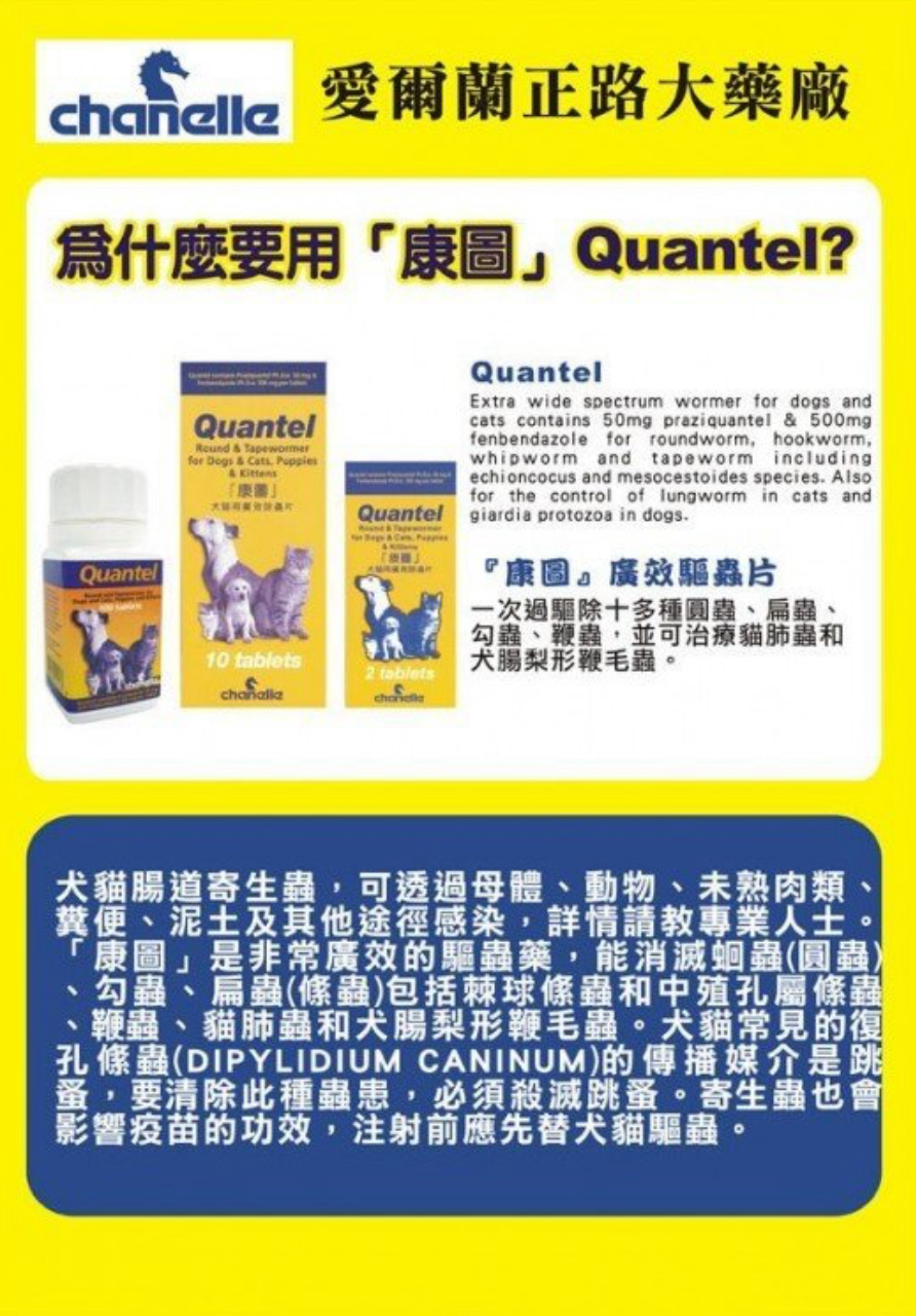 Quantel 康圖廣效驅蟲片 100片裝 (貓狗適用）