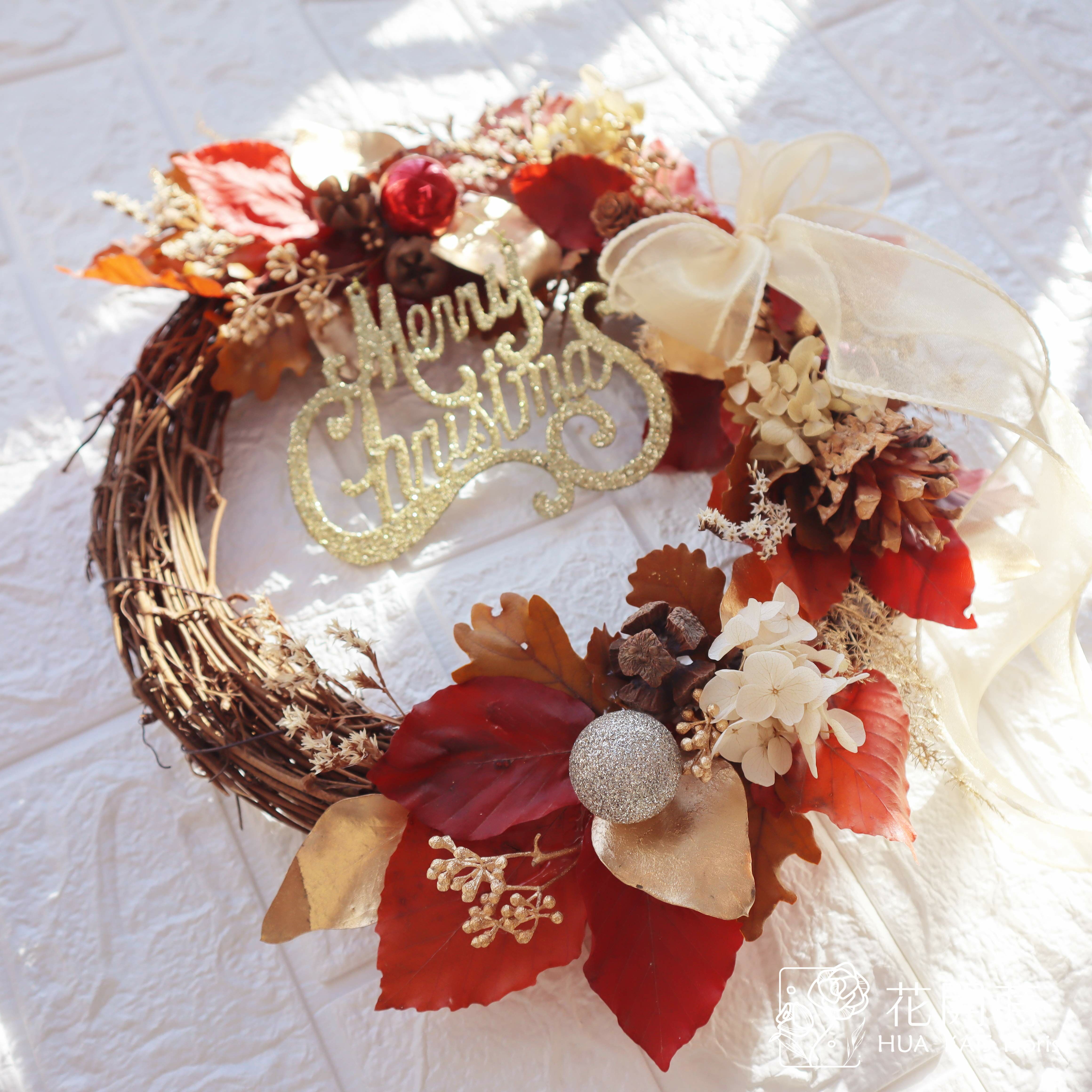 永生聖誕花圈|焦糖棕聖誕花圈L|櫥窗裝飾|聖誕禮物|耶誕花圈|聖誕花圈|棕色花圈