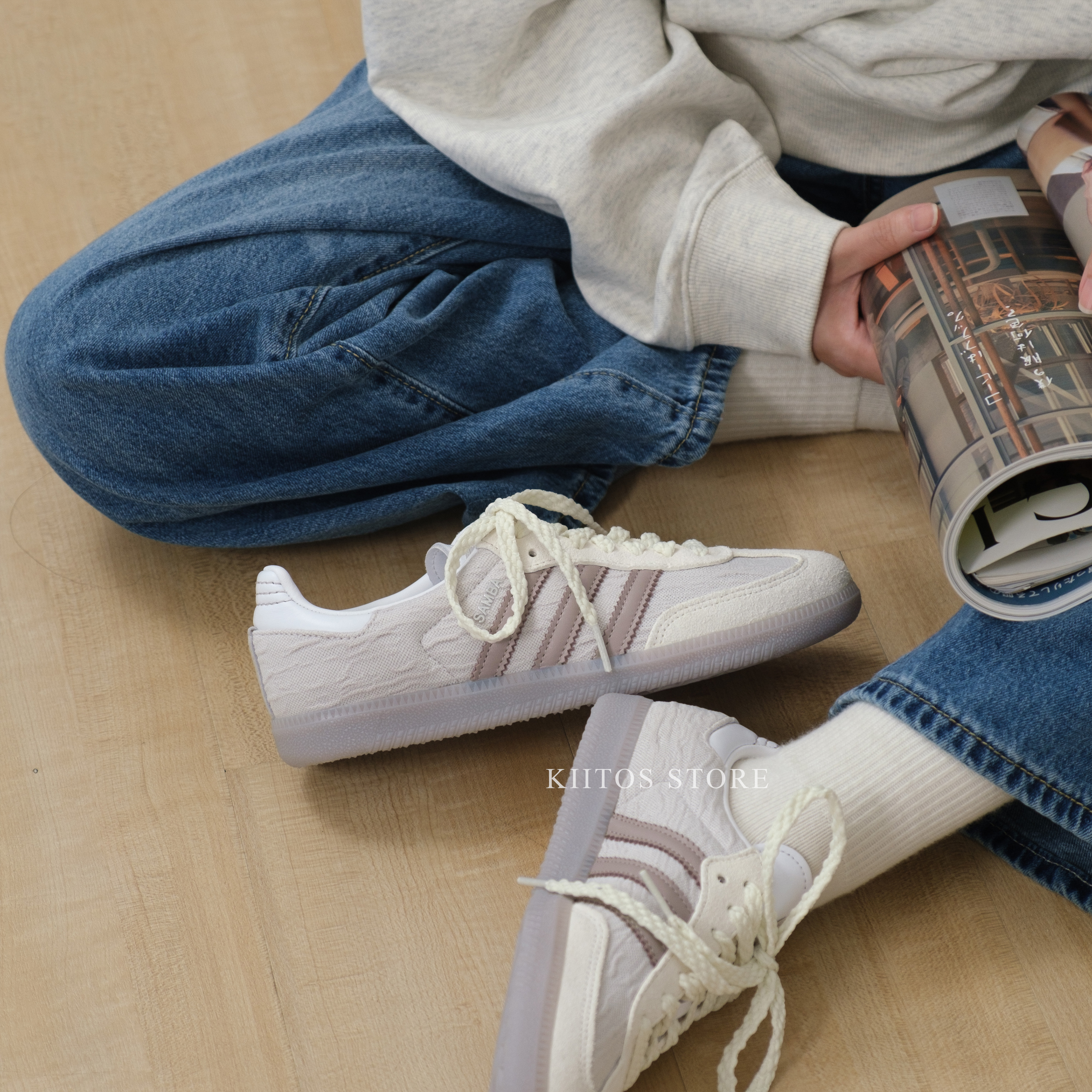 ADIDAS SAMBA OG 奶灰色 蕾絲 提花 女鞋 JP5674