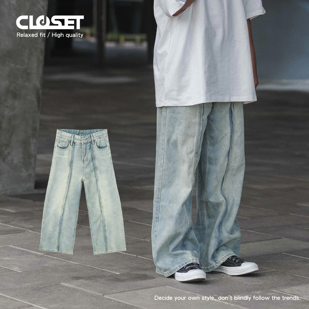 "現貨+預購" D.CLOSET 水洗 結構設計 寬版牛仔褲 LL19