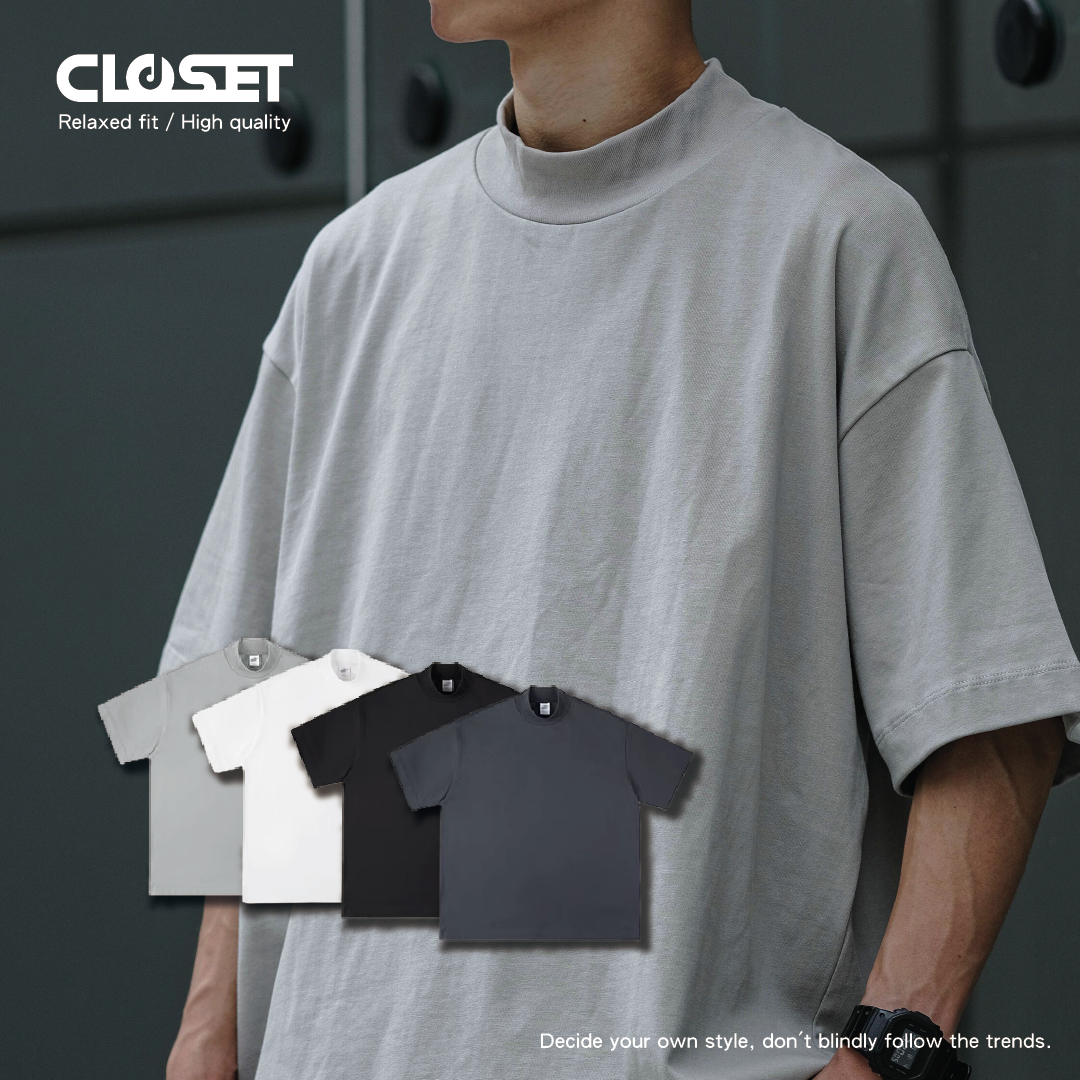 D.CLOSET 短袖 彈性半高領重磅素踢  ST09