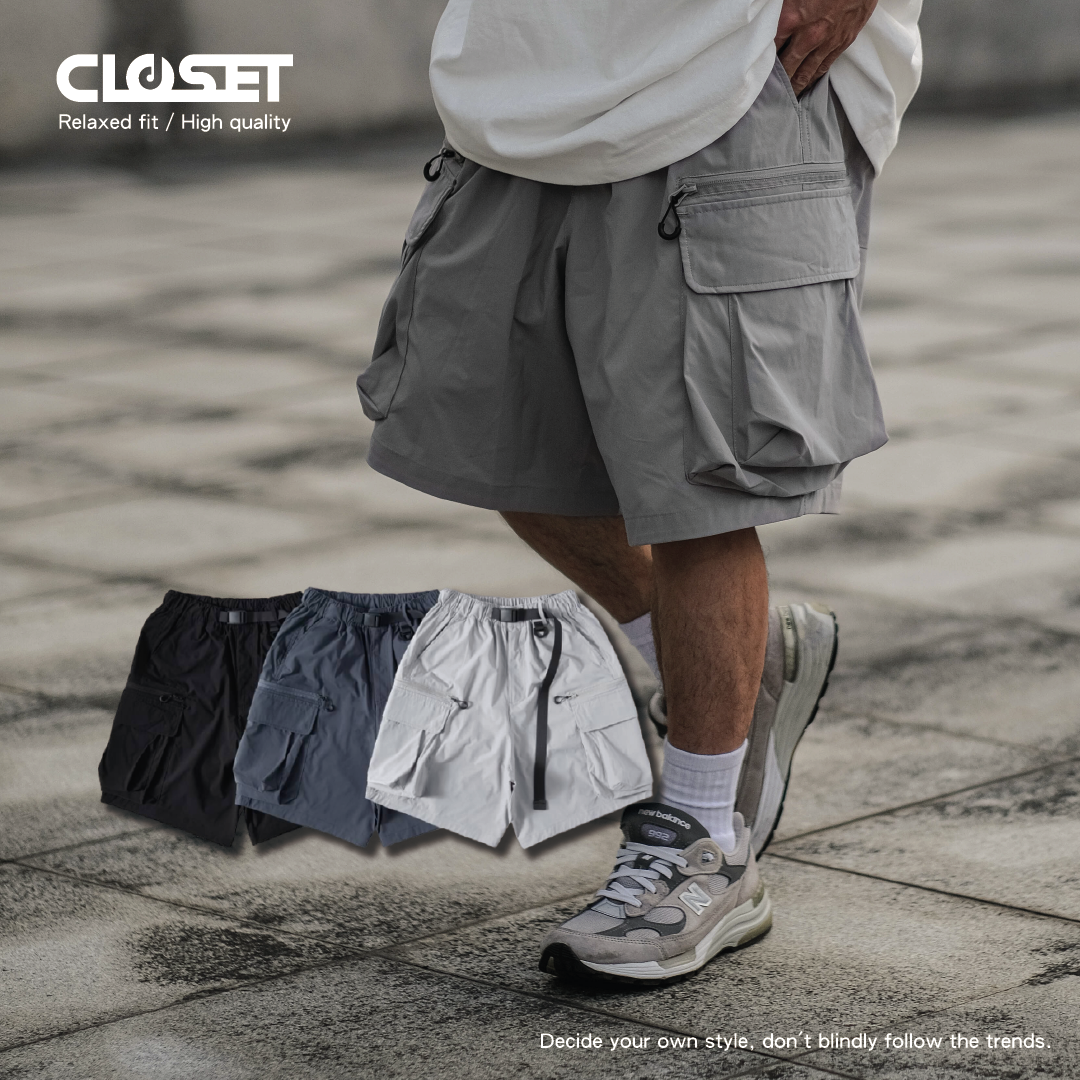 D.CLOSET 機能多口袋工裝套裝 壓扣襯衫 抽繩工裝短褲