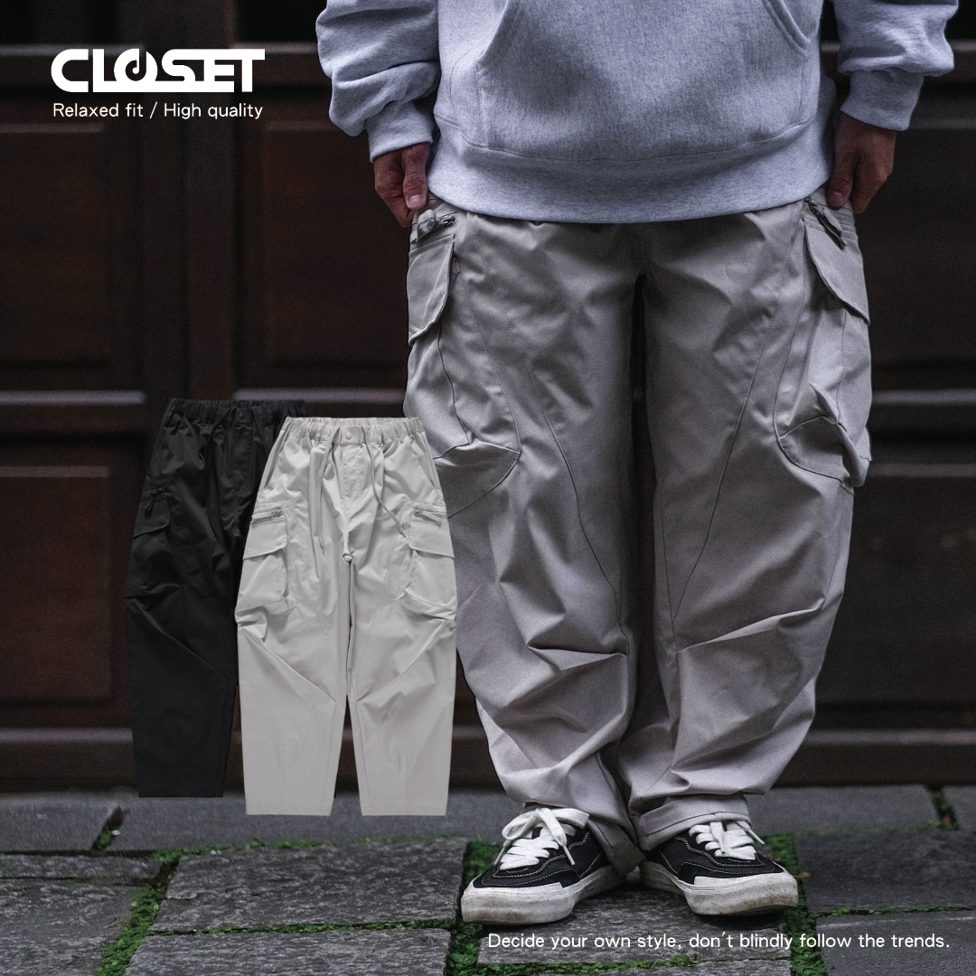 D.CLOSET 工裝長褲 寬鬆版型 立體斜口袋 黑色 米灰色