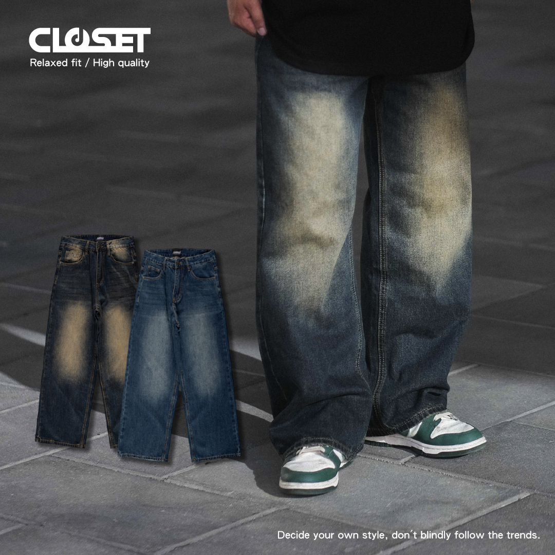 "現貨" D.CLOSET 水洗寬直筒牛仔褲