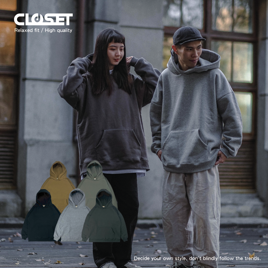 D.CLOSET 帽踢 重磅 寬鬆 口袋 內刷毛 黑色 炭灰色 灰綠色 棕色 淺灰色