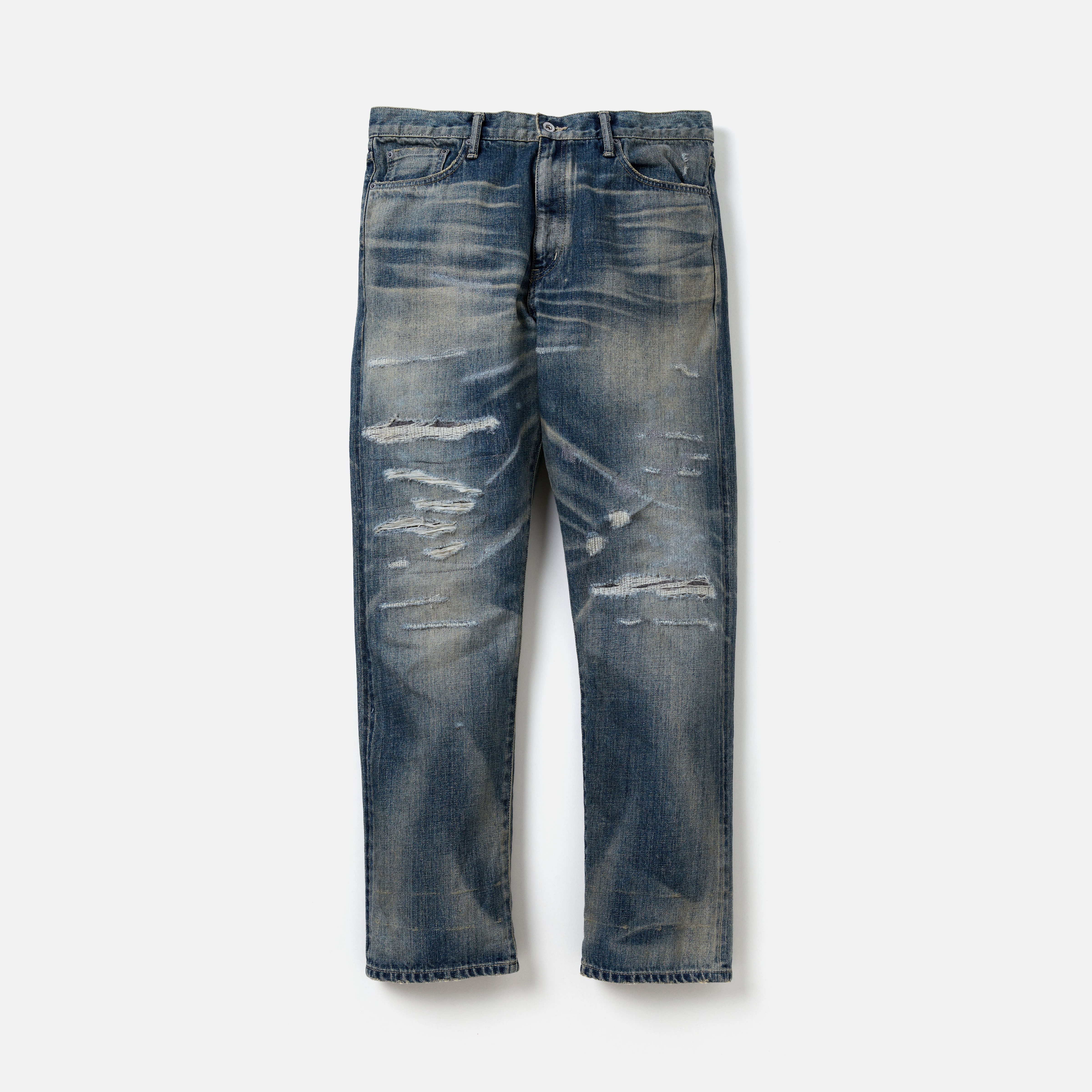 -(B4a03)-NEIGHBORHOOD SAVAGE DENIM DP MID PANTS FW24 牛王 深中版 破壞 牛仔褲 黑/藍-242XBNH-PTM09