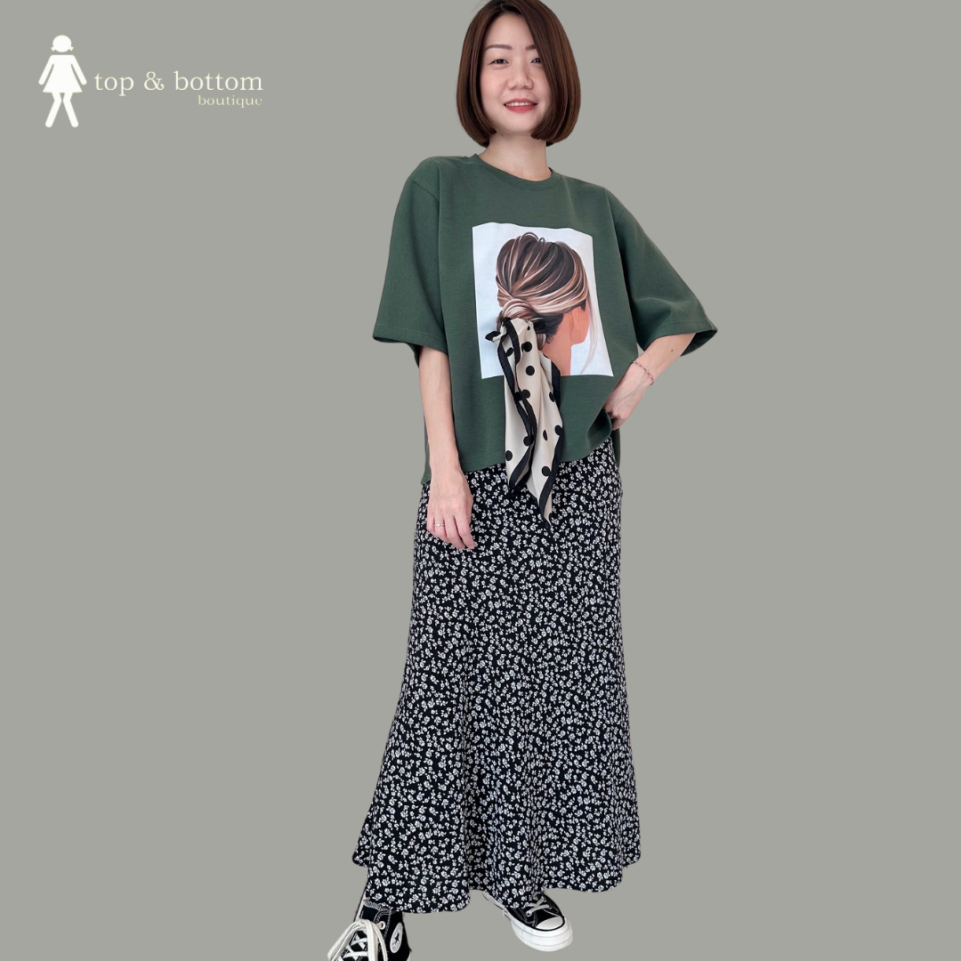 CHIFFON FLORAL LONG PENCIL SKIRT