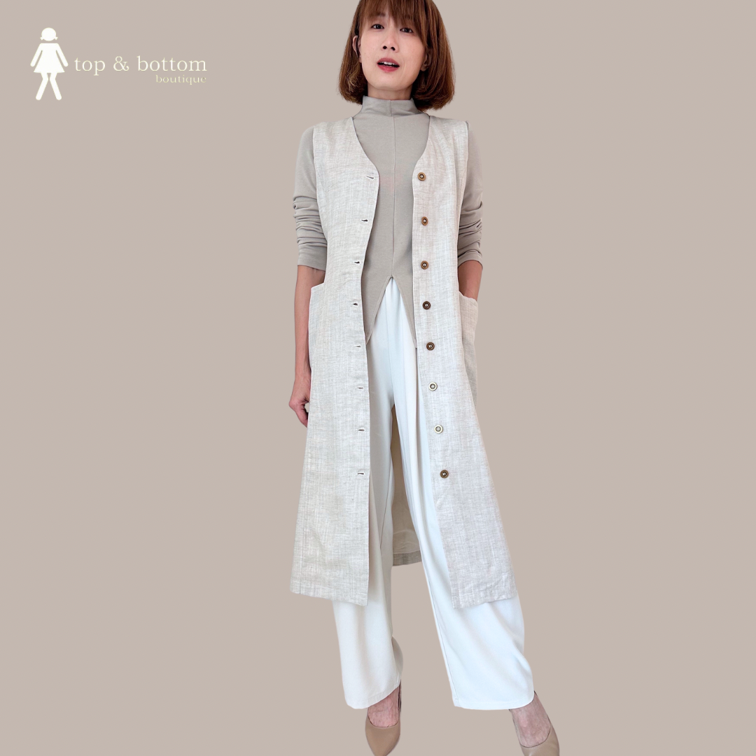 LINEN SLEEVELESS BUTTON MIDI DRESS