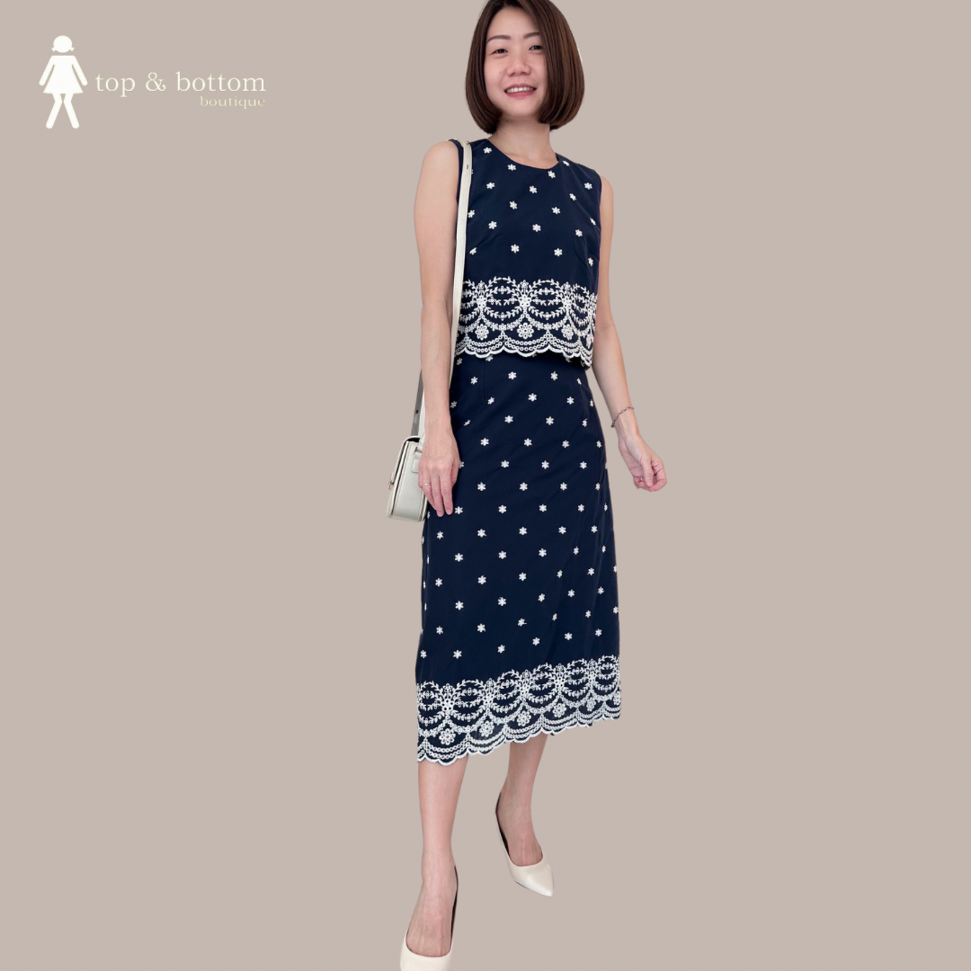 EMBROIDERED CROP TOP & PENCIL SKIRT SET SUIT (2PCS)