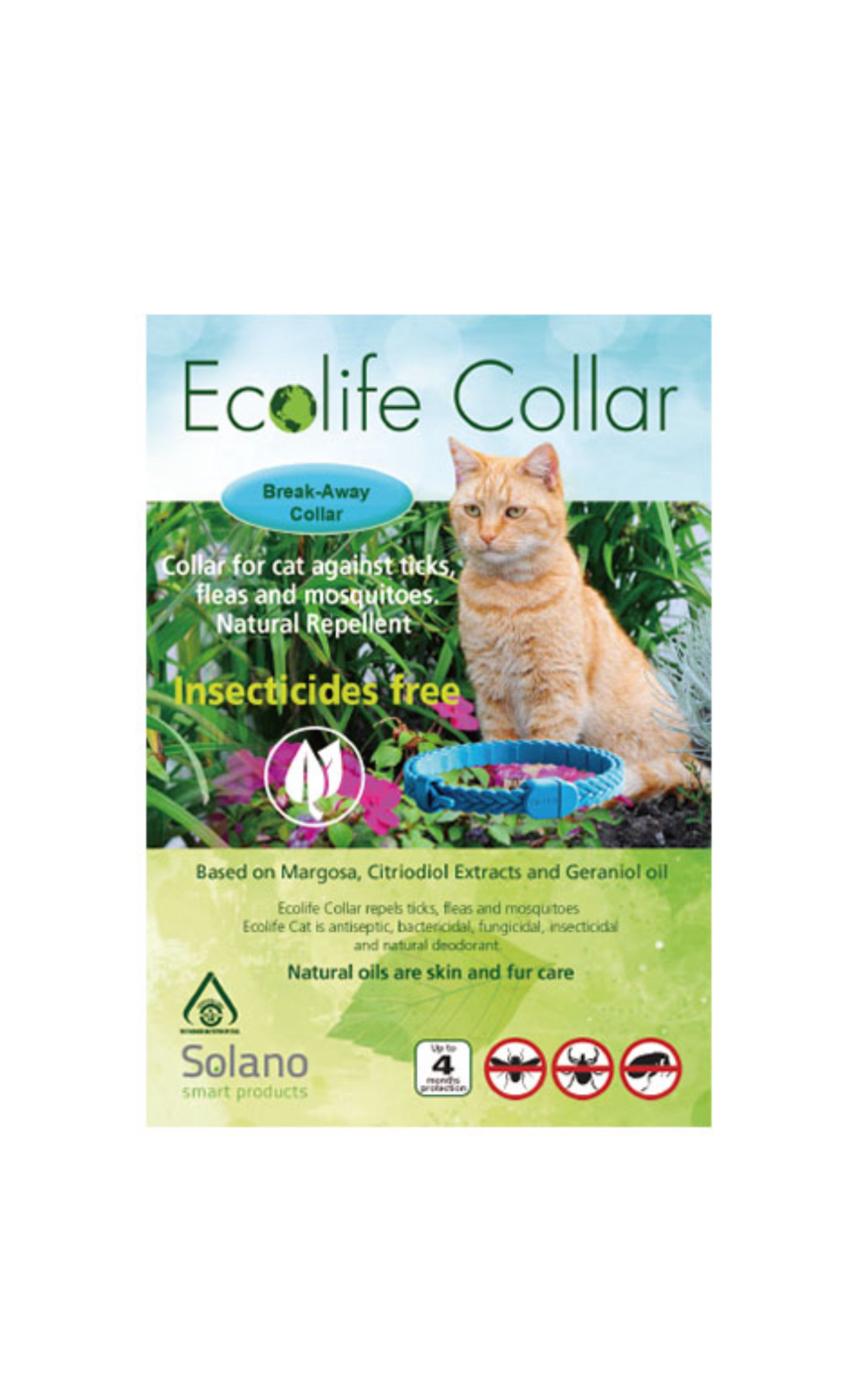 Solano Ecolife 驅蟲頸帶 貓頸帶 (3個月以上,37cm) 白色/藍色/粉紅