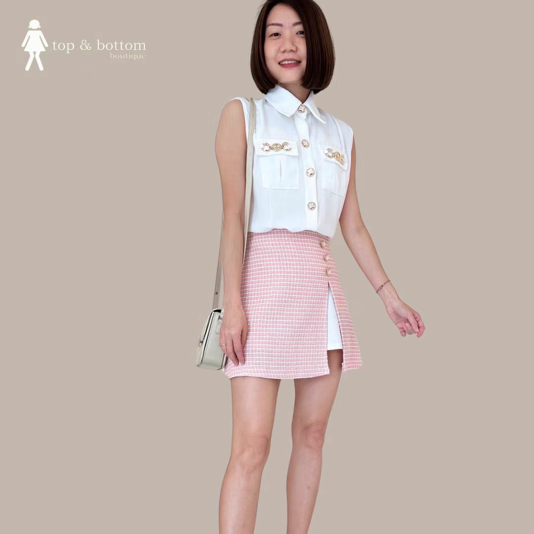KOREA TWEED SLIT FRONT SHORT SKIRT