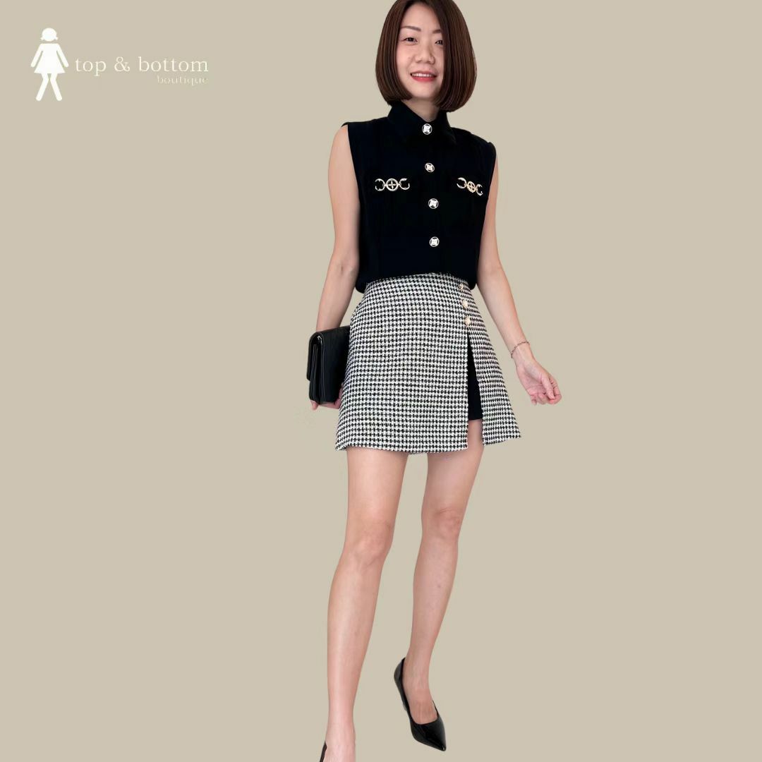 KOREA TWEED SLIT FRONT SHORT SKIRT