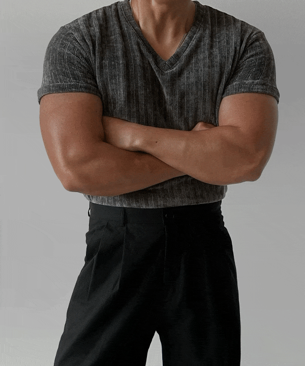 V領天鵝絨短袖針織上衣