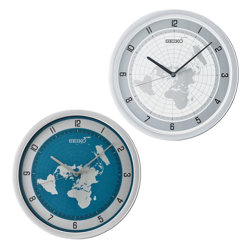 【SEIKO 精工】QXA814A QXA814S 世界地圖 辦公 休閒 時尚 典雅 個性 滑動式秒針 鋁 時鐘 掛鐘