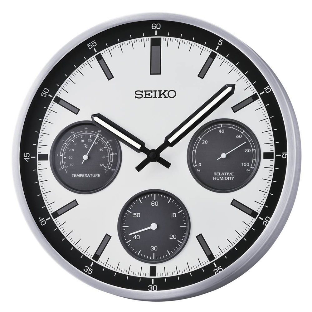 (預購)【SEIKO 精工】QXA823S 精緻 商務 設計感 三眼 溫度 濕度 滑動式秒針 靜音 白色 掛鐘 時鐘