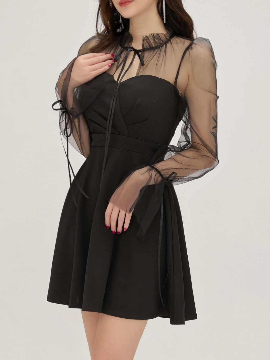 獨家訂製🤍網紗拋袖桃心領傘擺洋裝（黑色均碼）05