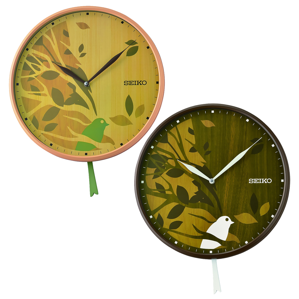 (預購)【SEIKO 精工】QXC243B QXC243Z 喜鵲 擺錘 植物 自然風 雙針 無字 仿木質 居家 休閒 辦公 掛鐘 時鐘