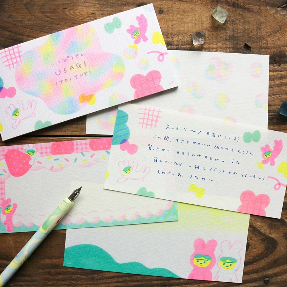 ITOI YUK_兔子 螢光色 20枚和紙一筆箋｜日本表現社