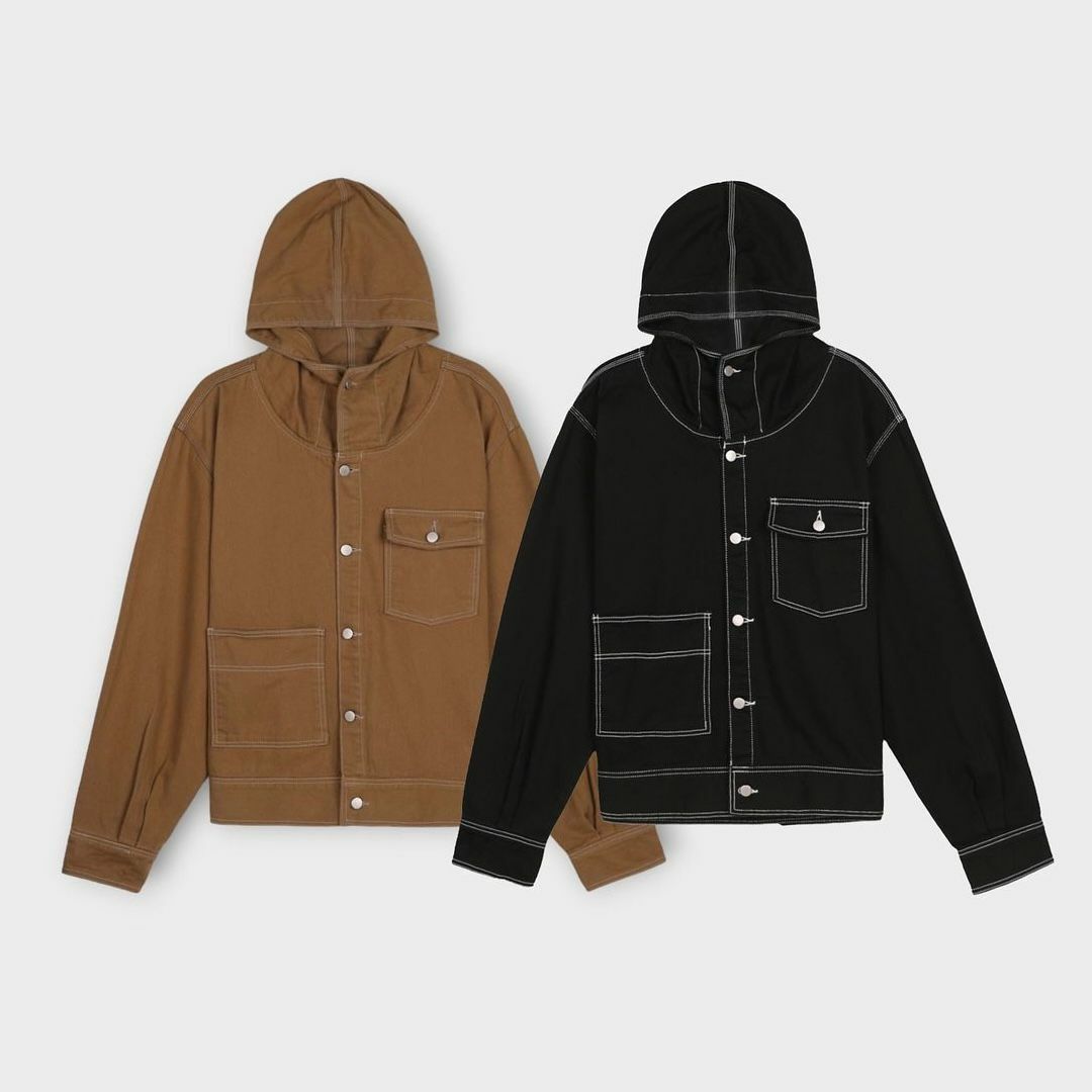 淨色明線連帽開胸外套 taptaptap-059JK