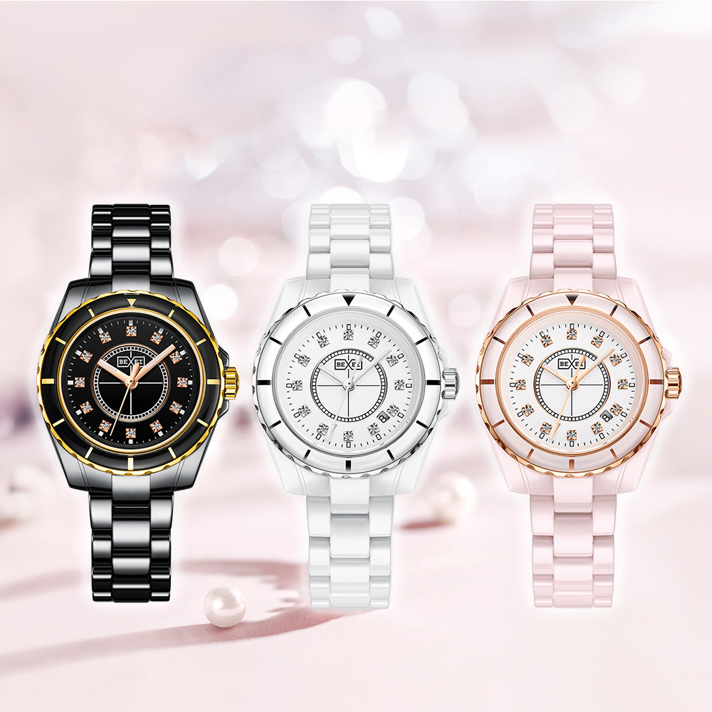 【BEXEI 貝克斯】 6106 優雅 氣質 淑女 名媛 夜光 晶鑽時標 日期顯示 石英 手錶 女錶 腕錶