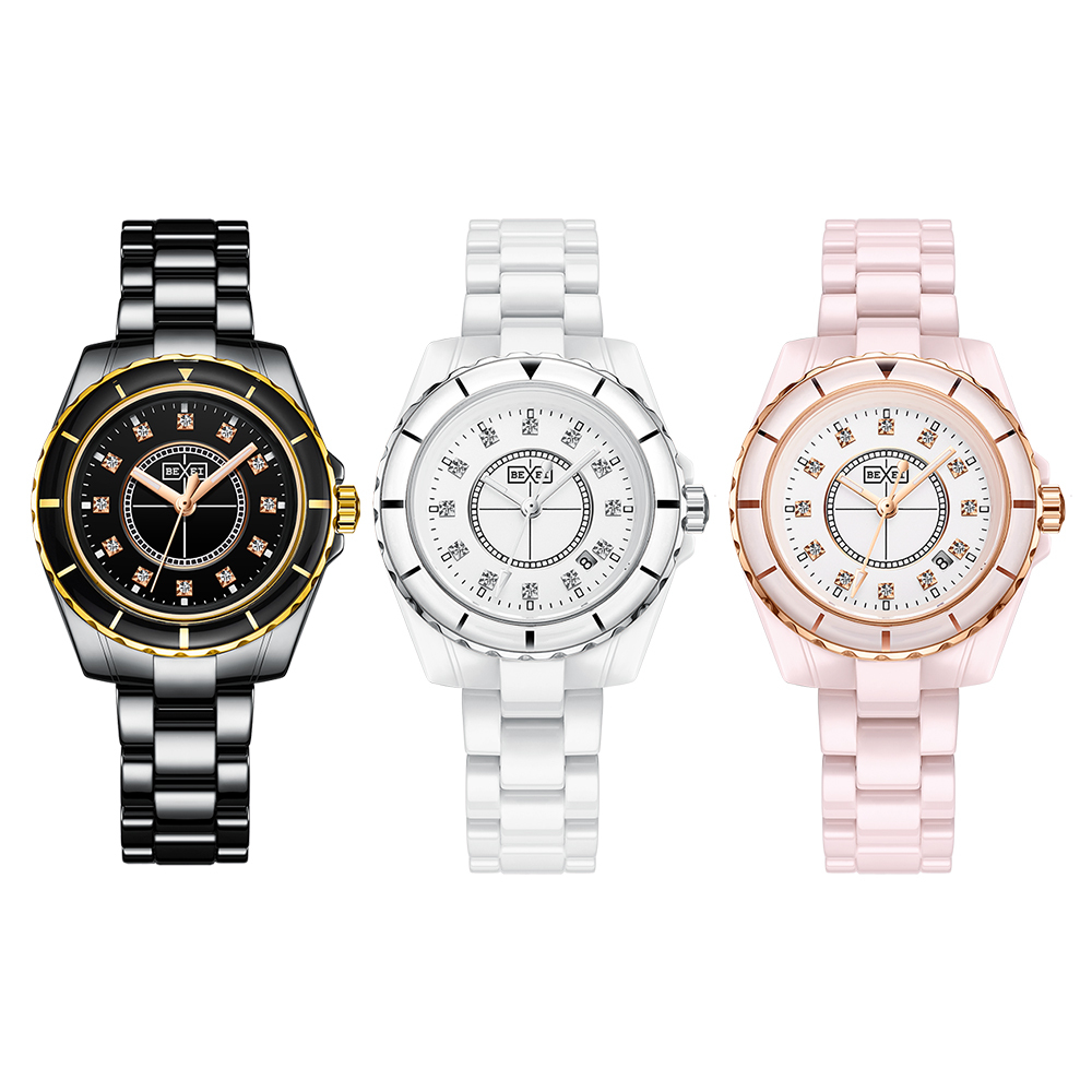 【BEXEI 貝克斯】 6106 優雅 氣質 淑女 名媛 夜光 晶鑽時標 日期顯示 石英 手錶 女錶 腕錶