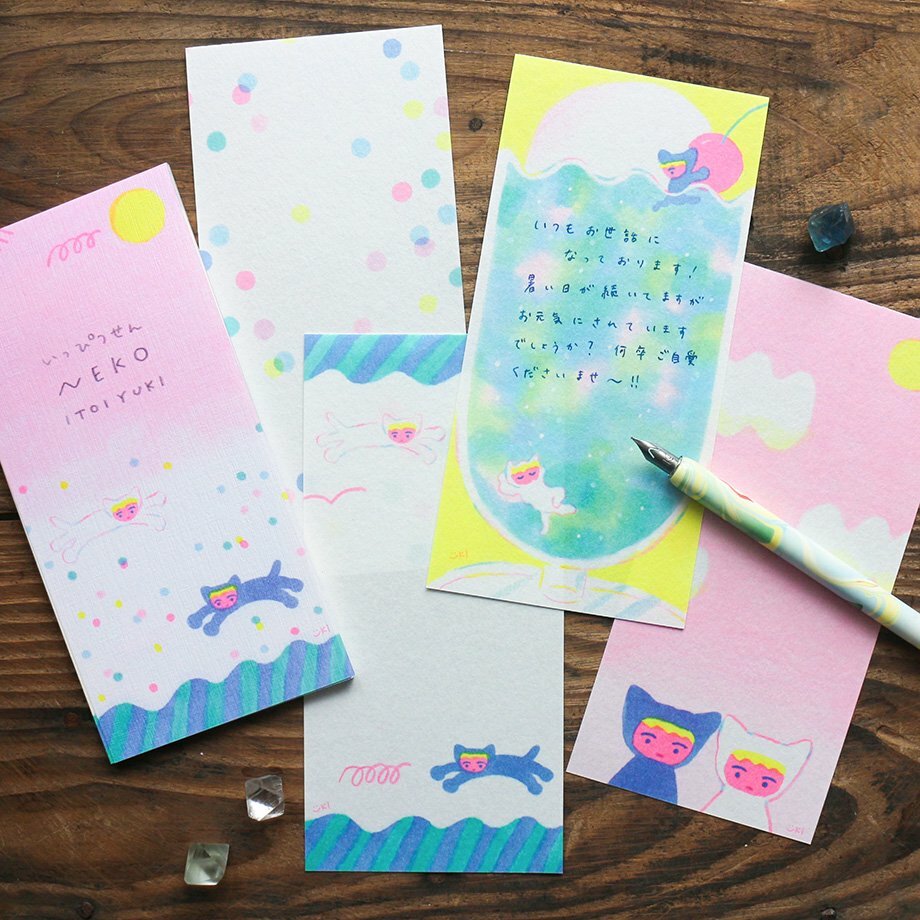 ITOI YUK_貓咪 螢光色 20枚和紙一筆箋｜日本表現社