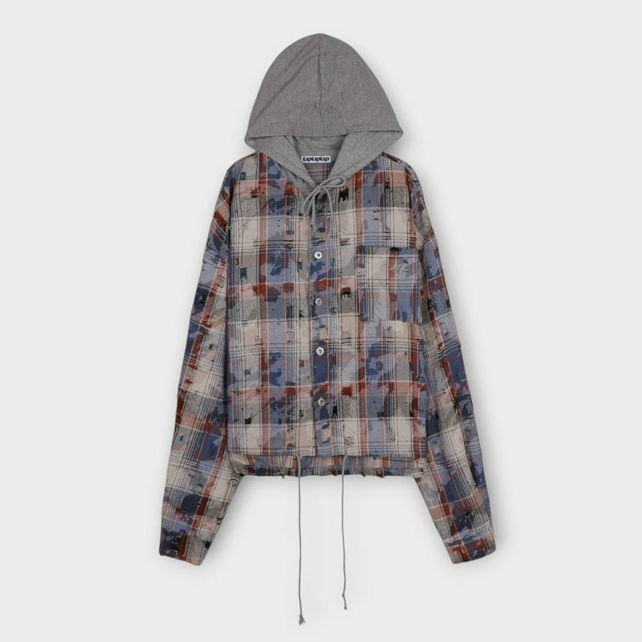 格仔連帽長袖恤衫 taptaptap-060S