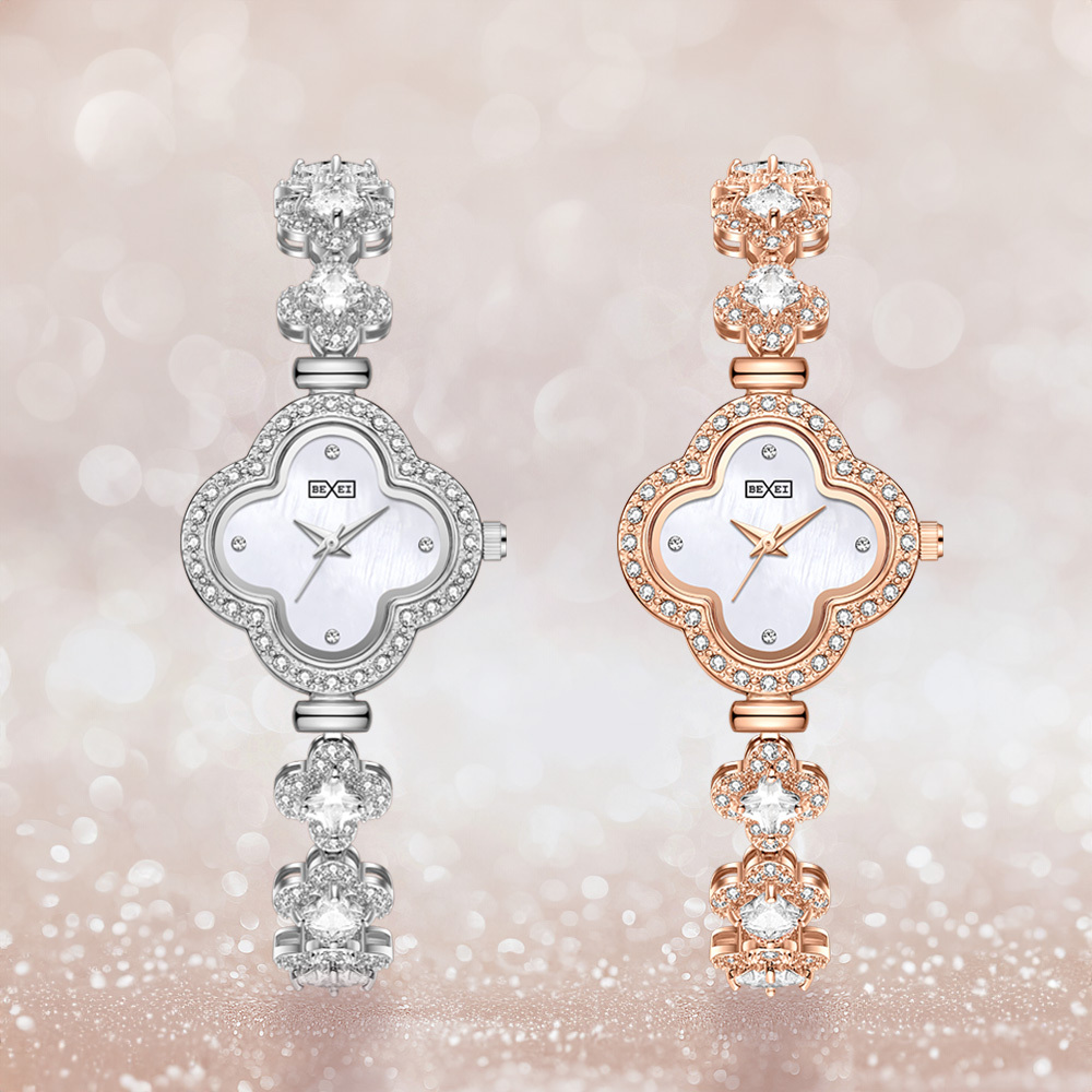 【BEXEI 貝克斯】四葉草系列 6118 優雅 氣質 淑女 名媛 珍珠母貝 晶鑽錶殼錶帶 石英 手錶 女錶