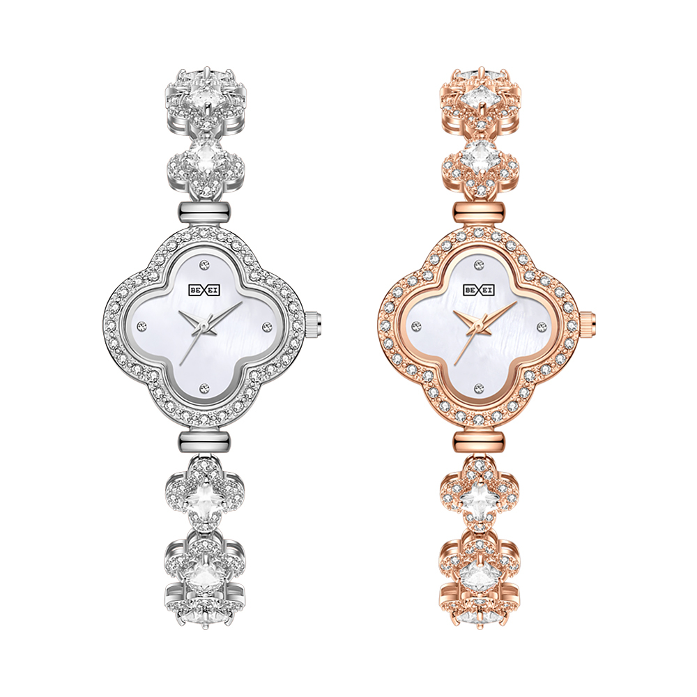 【BEXEI 貝克斯】四葉草系列 6118 優雅 氣質 淑女 名媛 珍珠母貝 晶鑽錶殼錶帶 石英 手錶 女錶