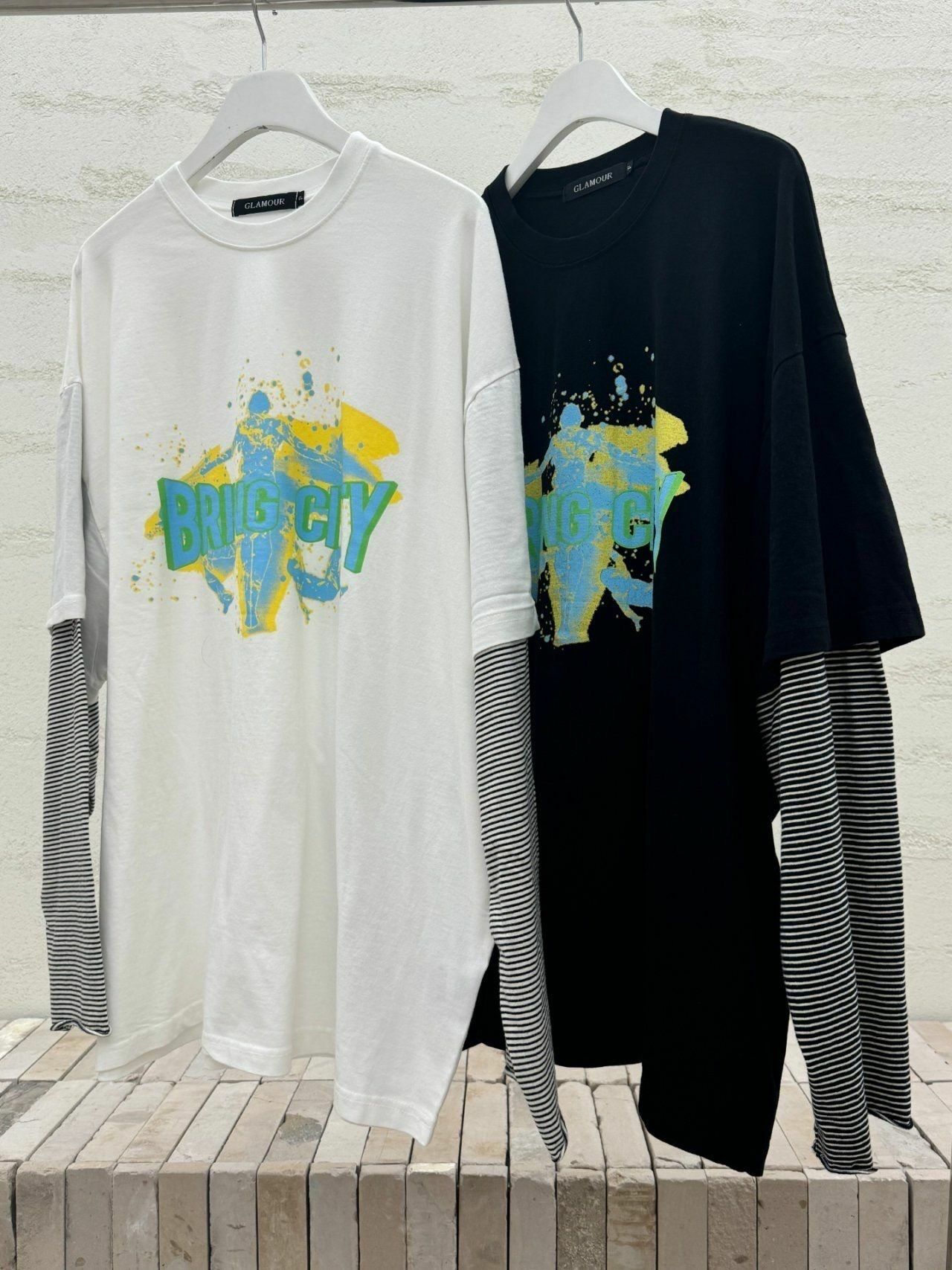 OverSize橫間袖英文字圖案長袖衫 GLAMOUR-042T