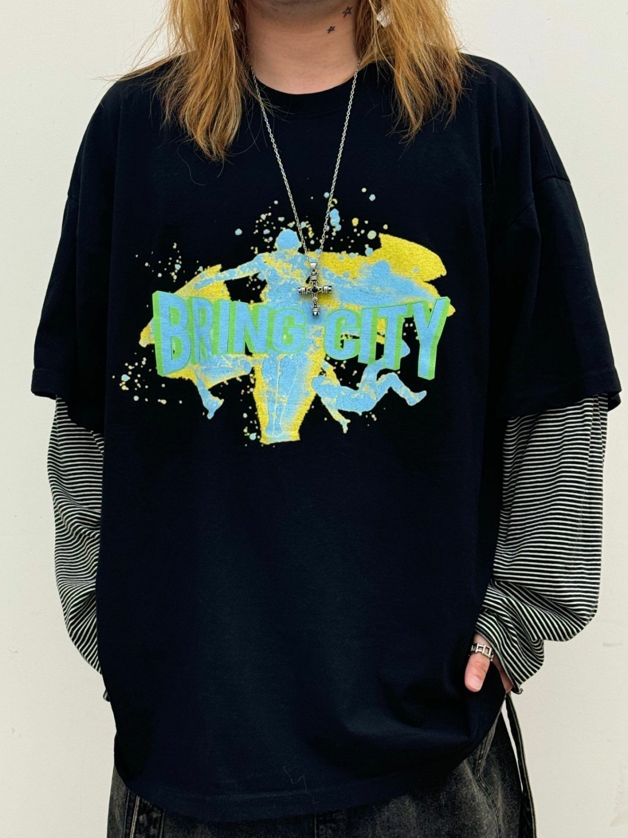 OverSize橫間袖英文字圖案長袖衫 GLAMOUR-042T