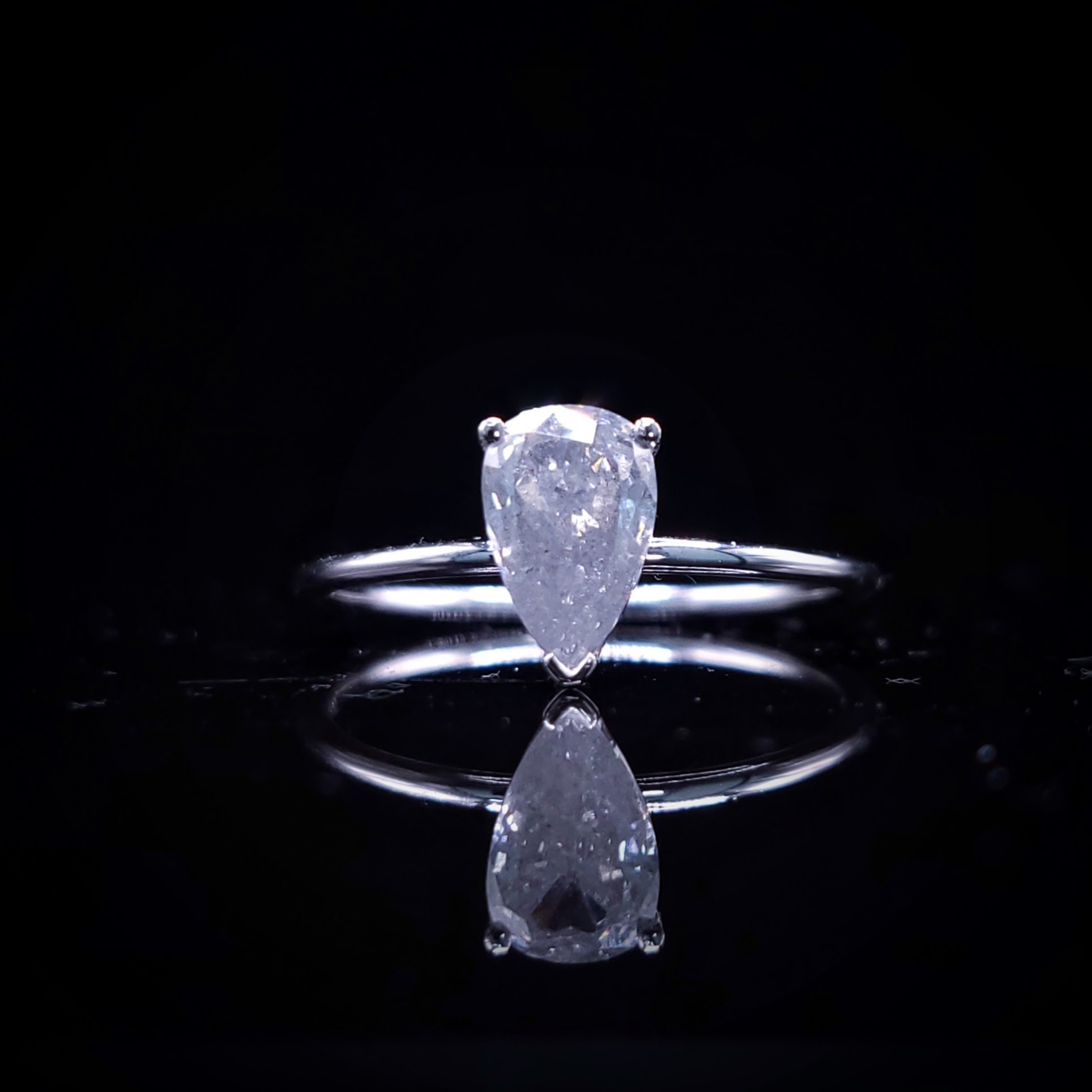 18K White Gold 0.70ct Pear Shaped Silver Grey Diamond Ring