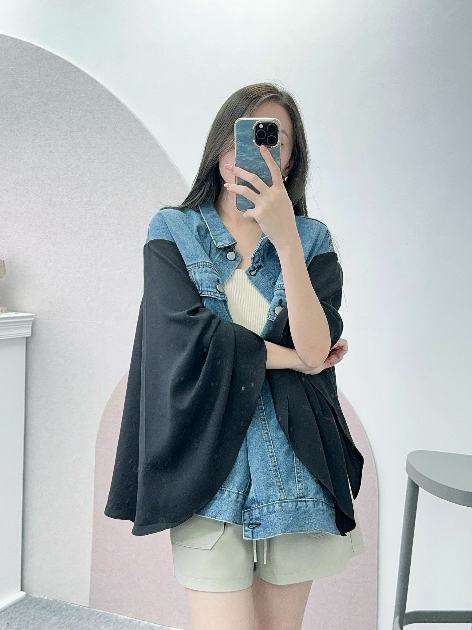 TOP#6419 🤍牛仔小鳥披肩