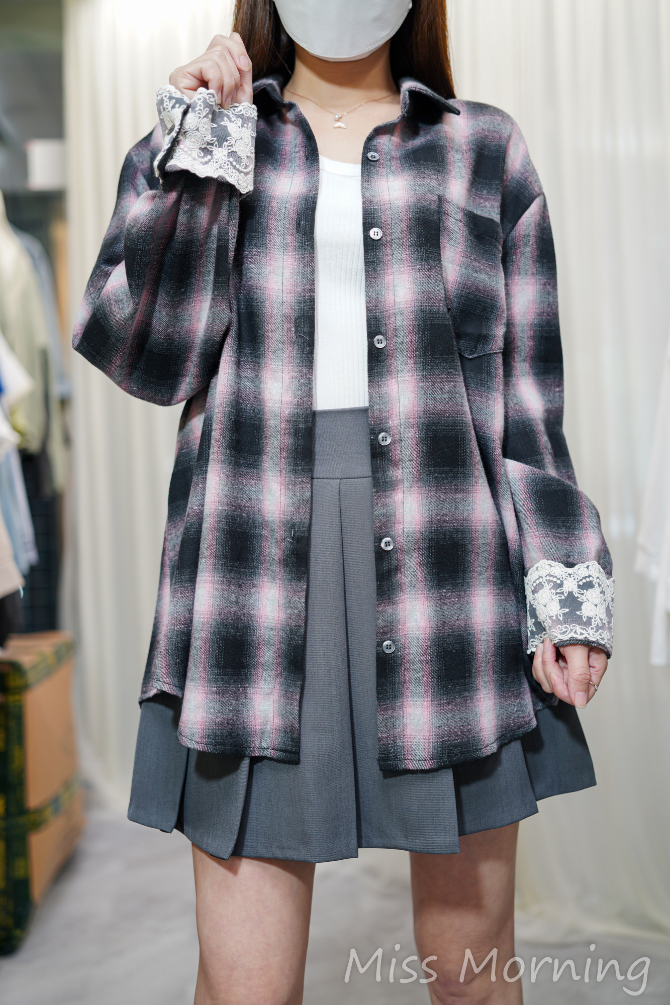 復古格Lace手袖外套上衣2穿(14174)