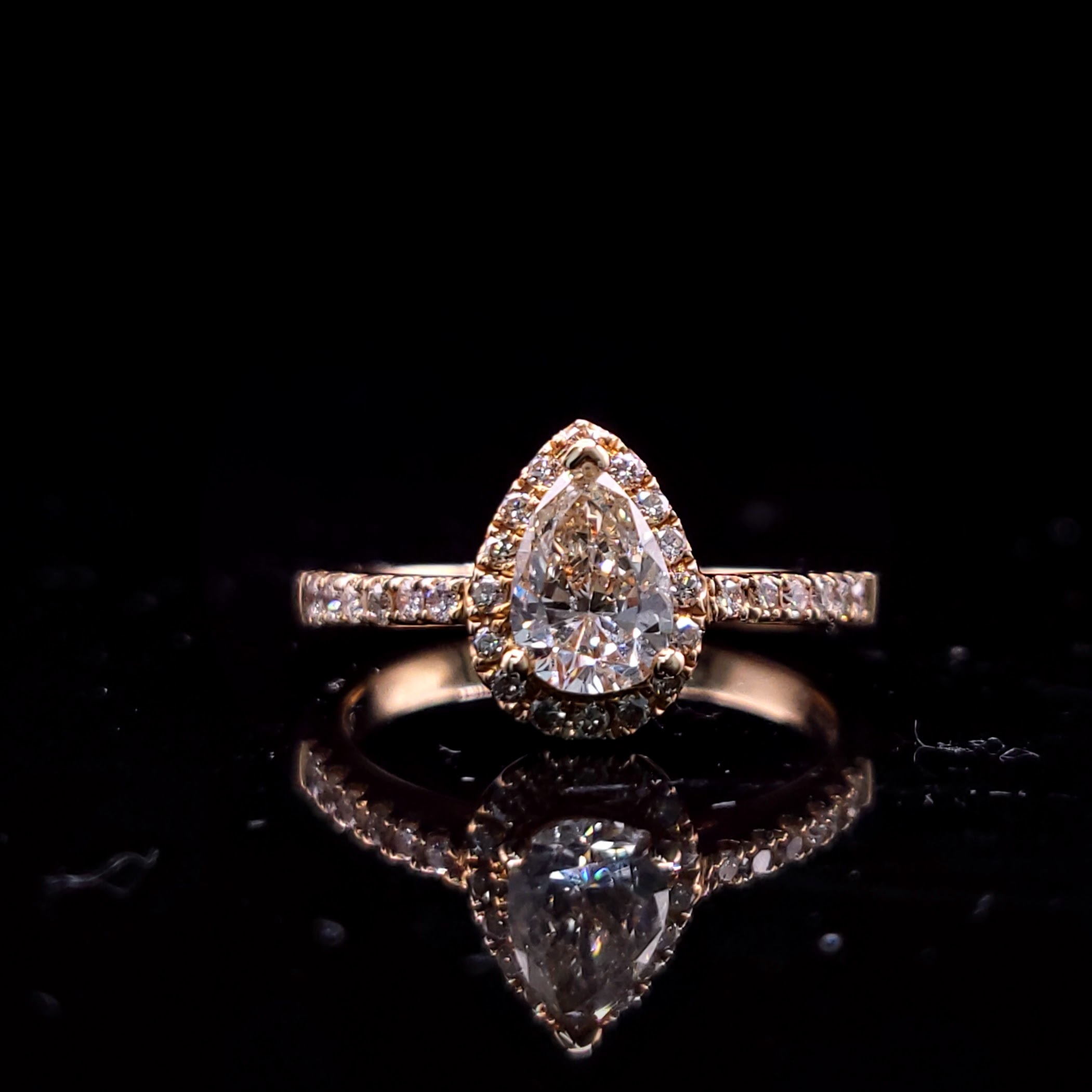 18K Rose Gold 0.85ct Fancy Champagne Pear Shaped Diamond Ring