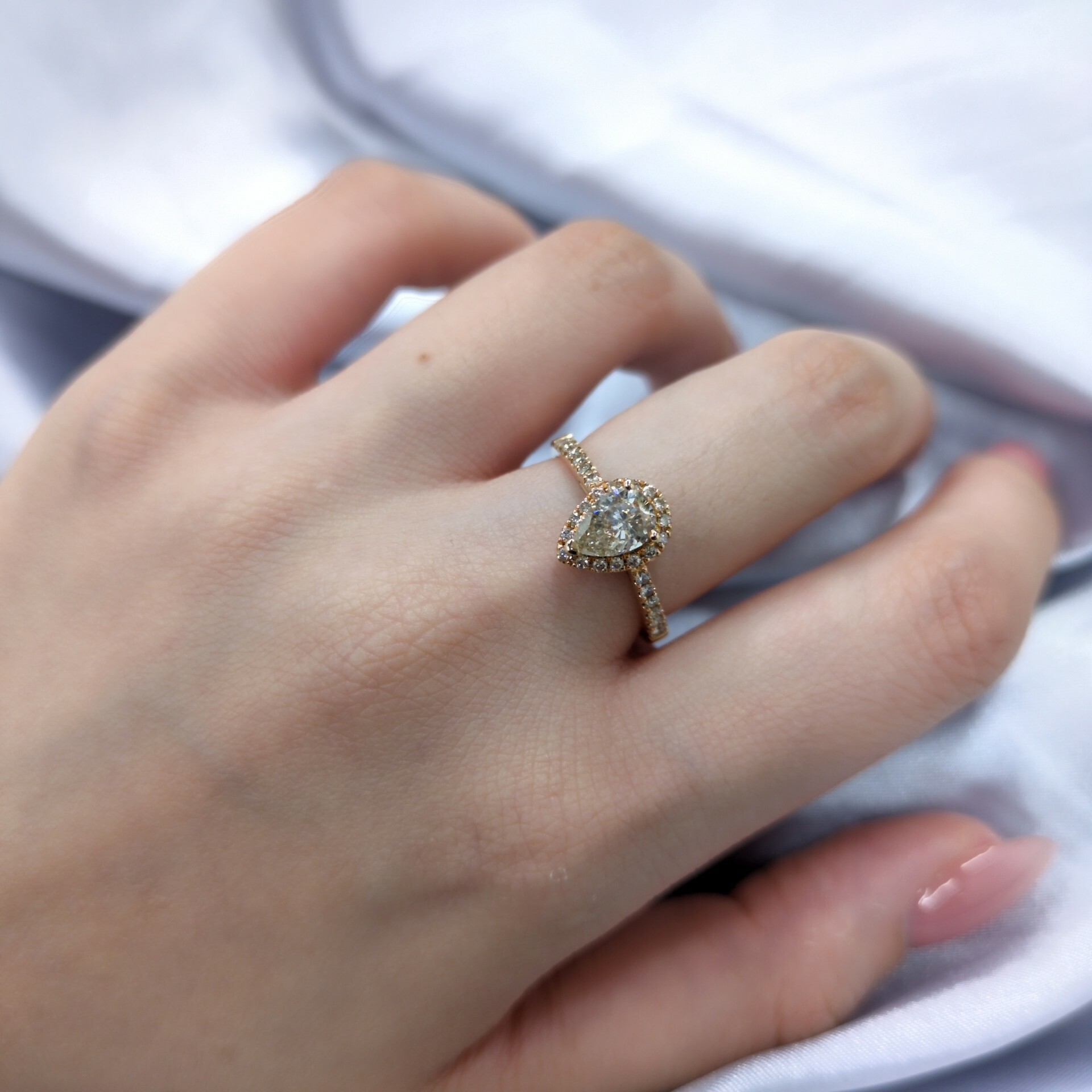 18K Rose Gold 0.85ct Fancy Champagne Pear Shaped Diamond Ring