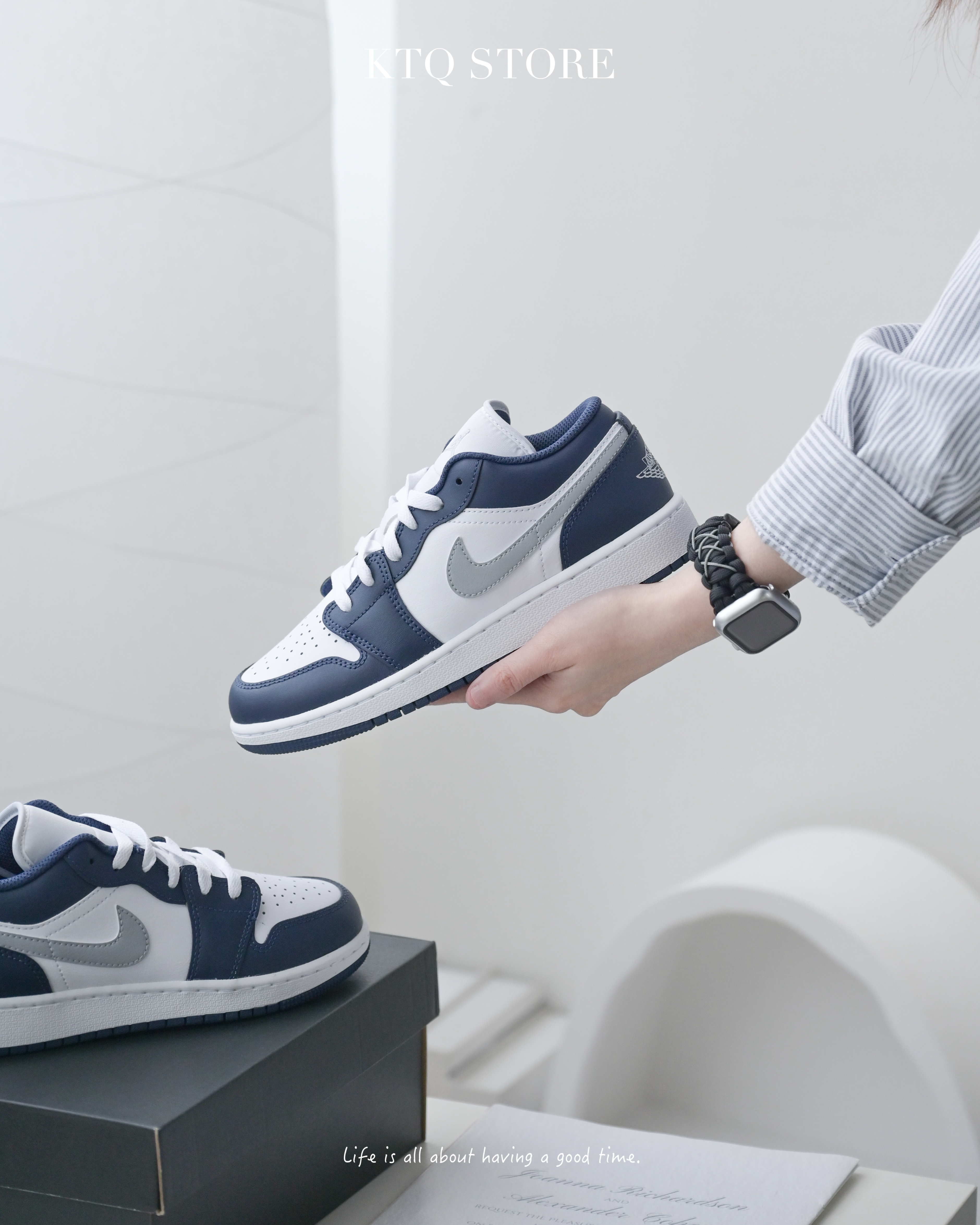 KTQ STORE ‧ Air Jordan 1 Low GS  White Midnight Navy 海軍藍灰 553560-141