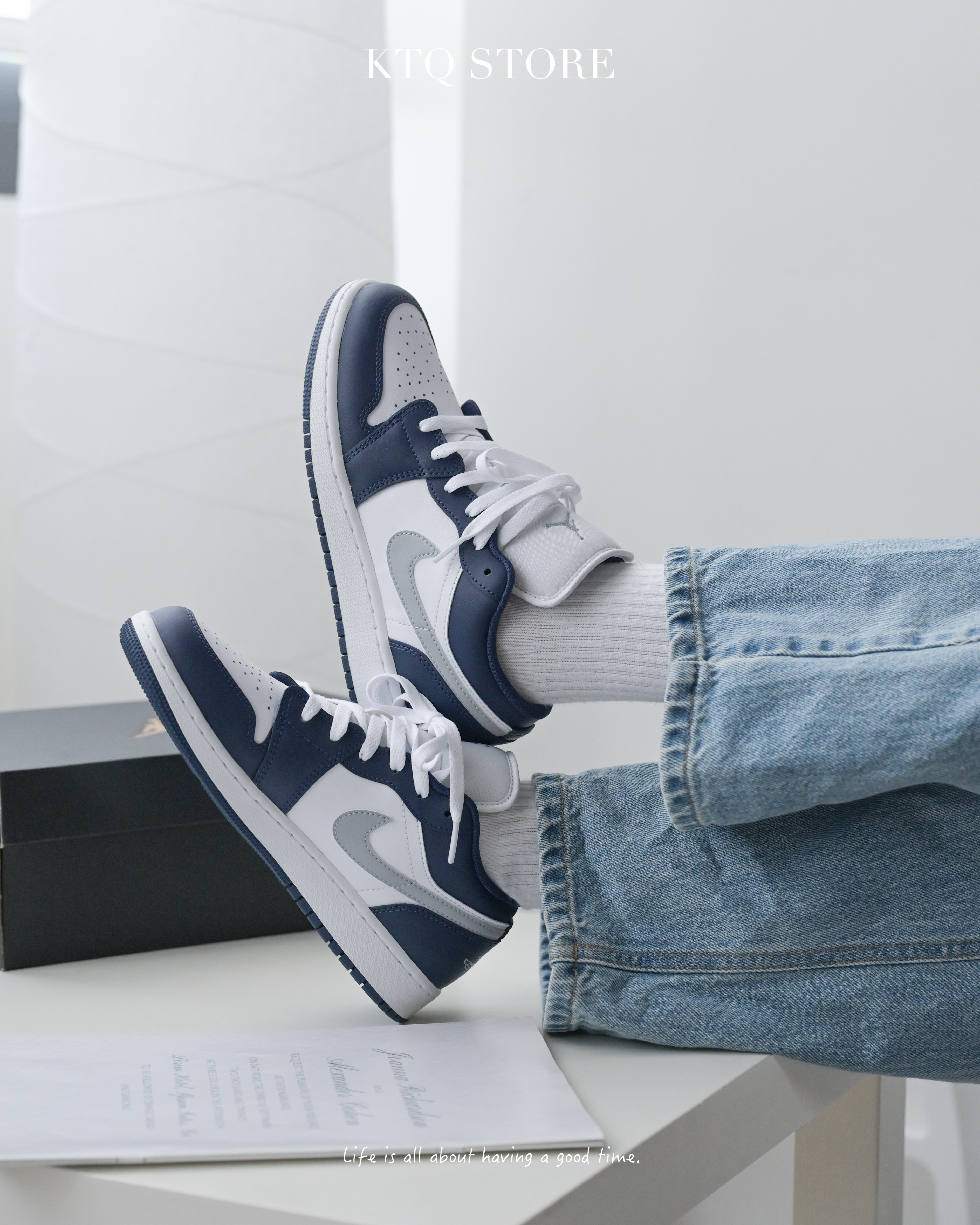 KTQ STORE ‧ Air Jordan 1 Low GS  White Midnight Navy 海軍藍灰 553560-141