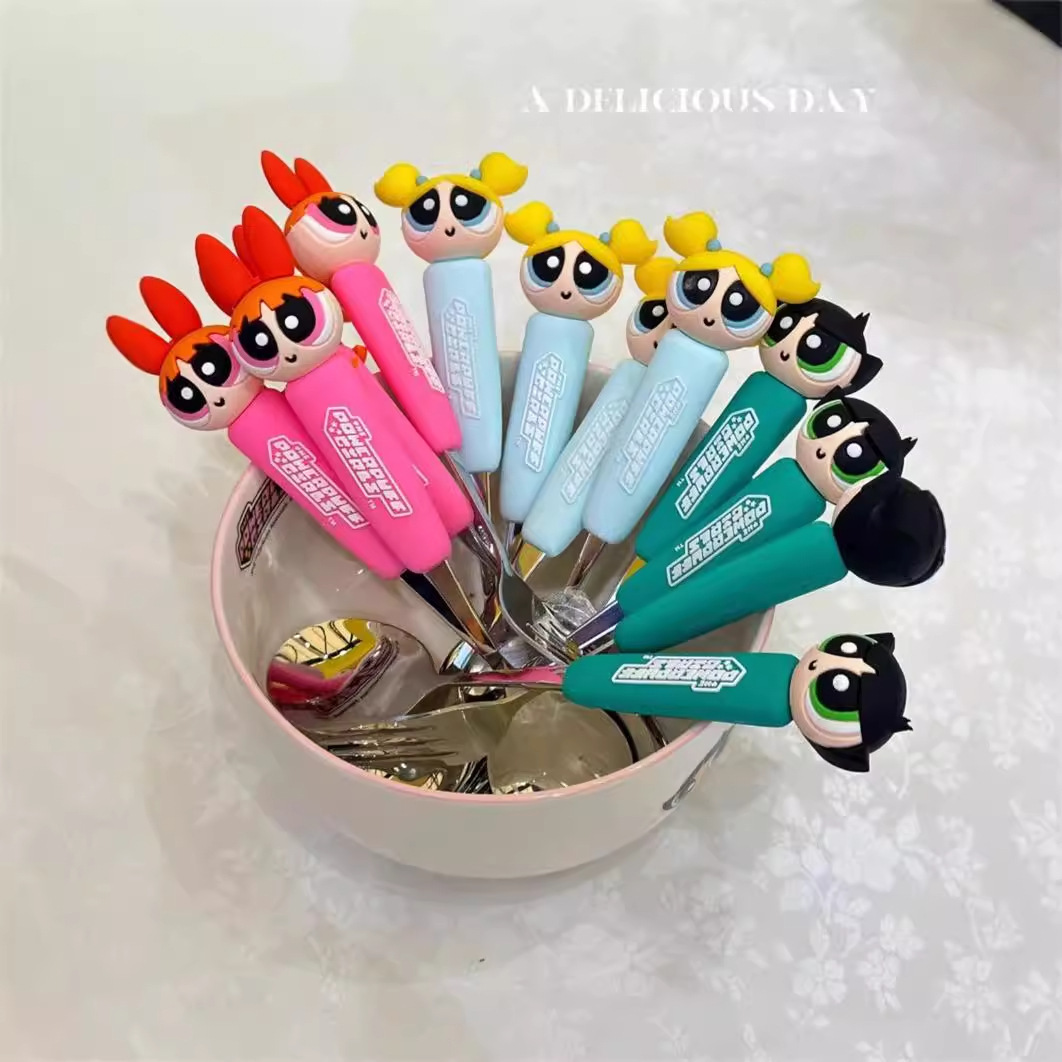 《4838》可愛飛天小女警不鏽鋼叉勺