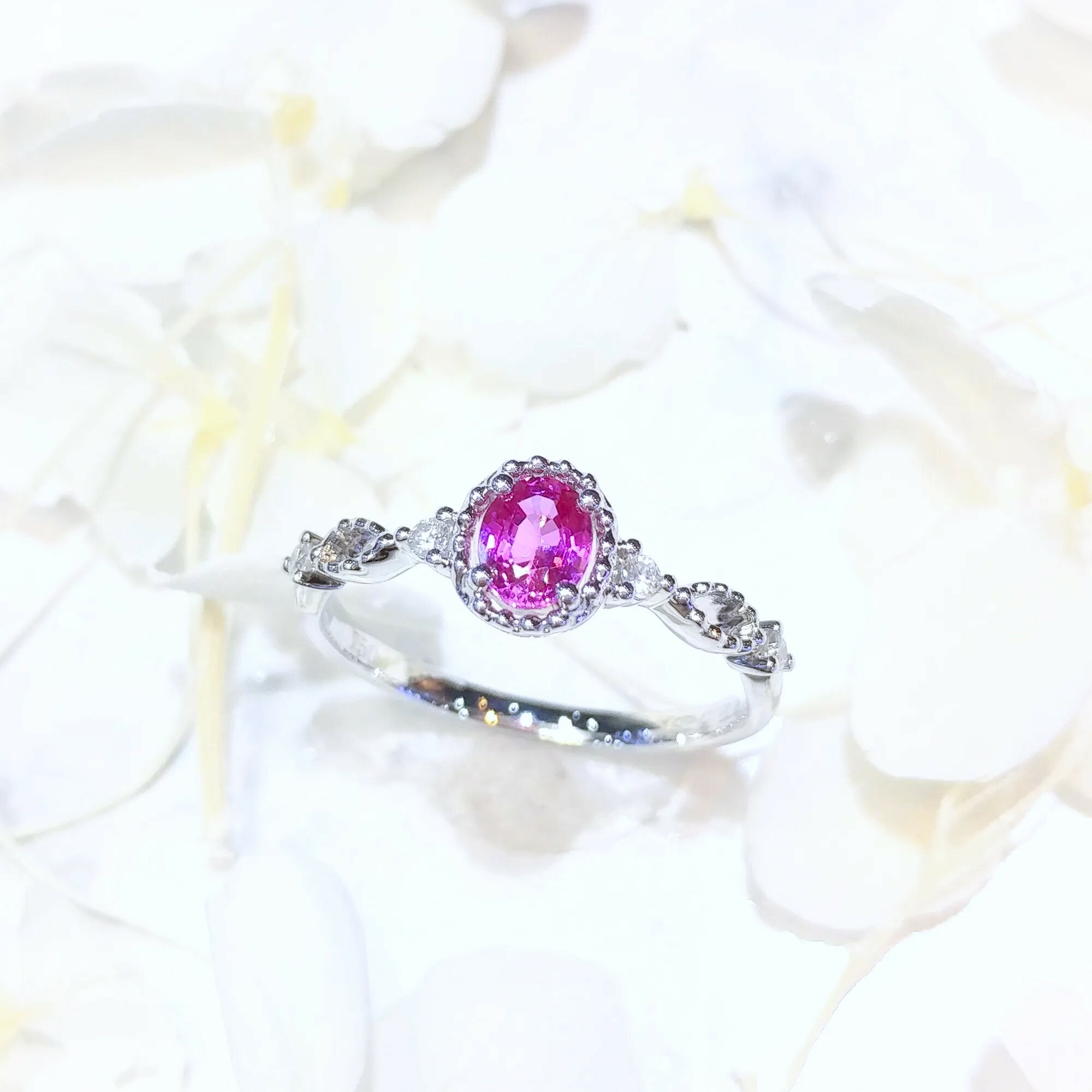 18K White Gold 0.39ct Pink Sapphire and Diamond Ring