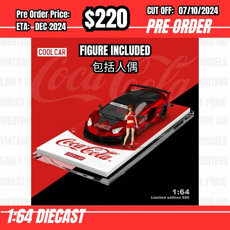 PO-$220 * Time Micro * 1:64 Lamborghini Aventador LP700-4 GT EVO Coca Cola Red w/figure [OD28/09]