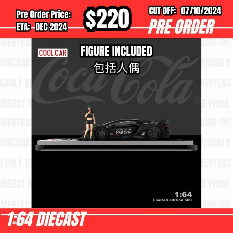 PO-$220 * Time Micro * 1:64 Lamborghini Aventador LP700-4 GT EVO Coca Cola Black w/figure [OD28/09]