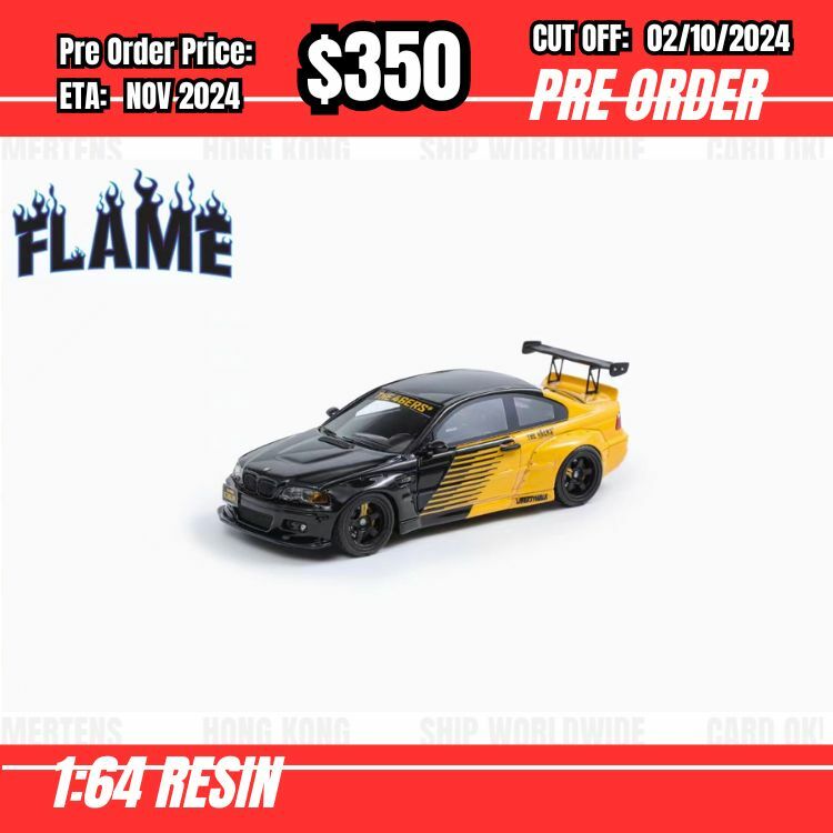 PO-$350 * Flame * 1:64 BMW M3 CSL E46 Rocket Bunny Black Yellow [OD28/09]