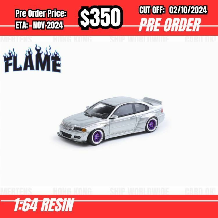PO-$350 * Flame * 1:64 BMW M3 CSL E46 Rocket Bunny Metallic Silver [OD28/09]