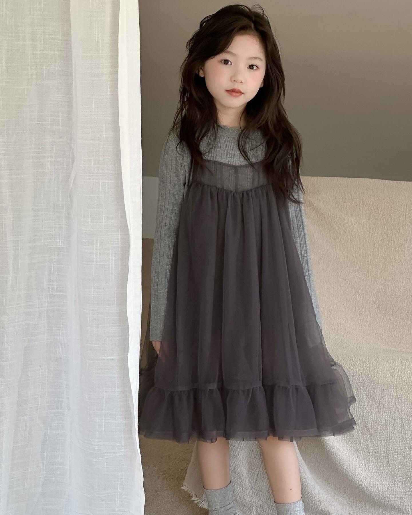 仙女質感灰疊穿吊帶紗裙/灰色內搭