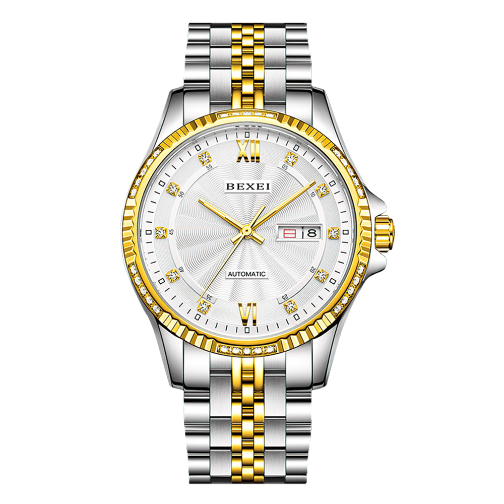 (預購)【BEXEI 貝克斯】 1880 質感 百搭 沉穩 輕奢 皮革 鑲鑽 漸金 鑽石刻度 機械 銀黑 手錶 腕錶 星辰 MIYOTA