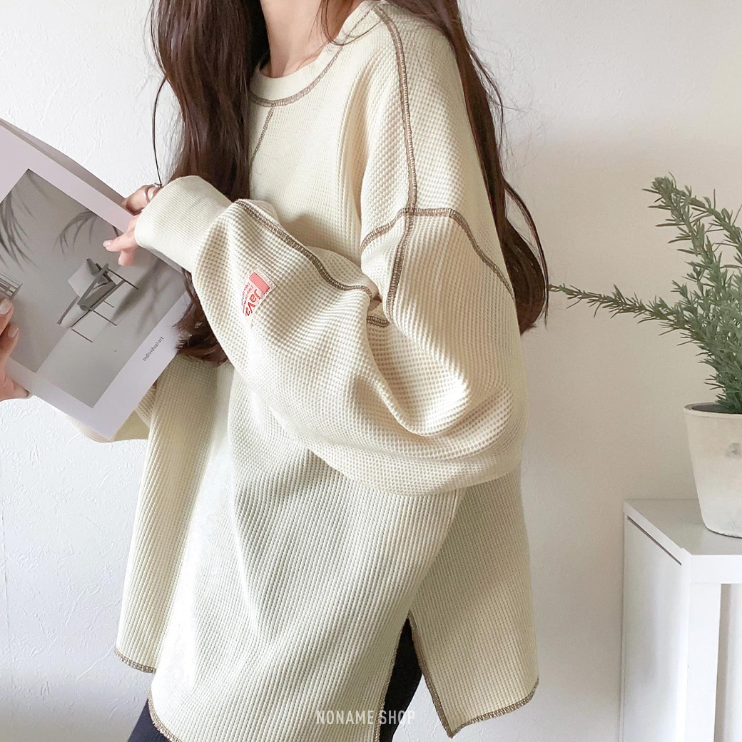 JAVA 日本品牌限定 寬鬆 落肩 2WAY 兩面穿 華夫格 長袖 五色 (女款)