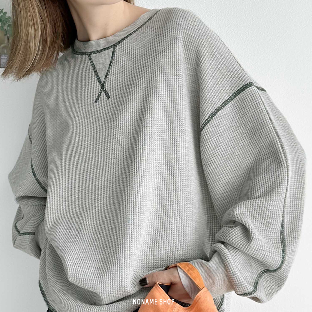 JAVA 日本品牌限定 寬鬆 落肩 2WAY 兩面穿 華夫格 長袖 五色 (女款)