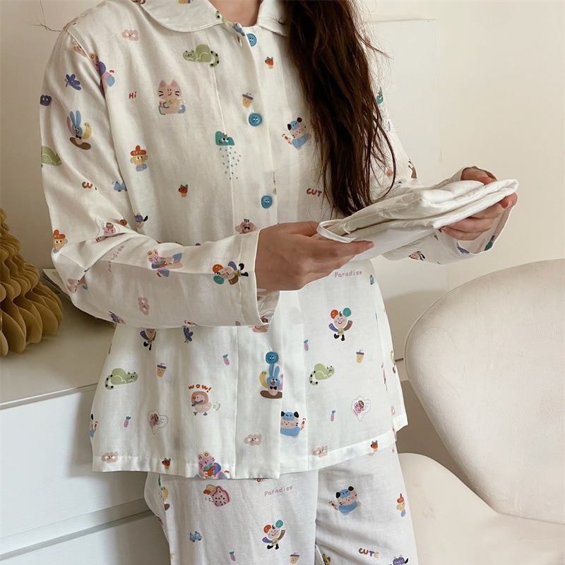 《4840》小清新小貓長袖長褲套裝