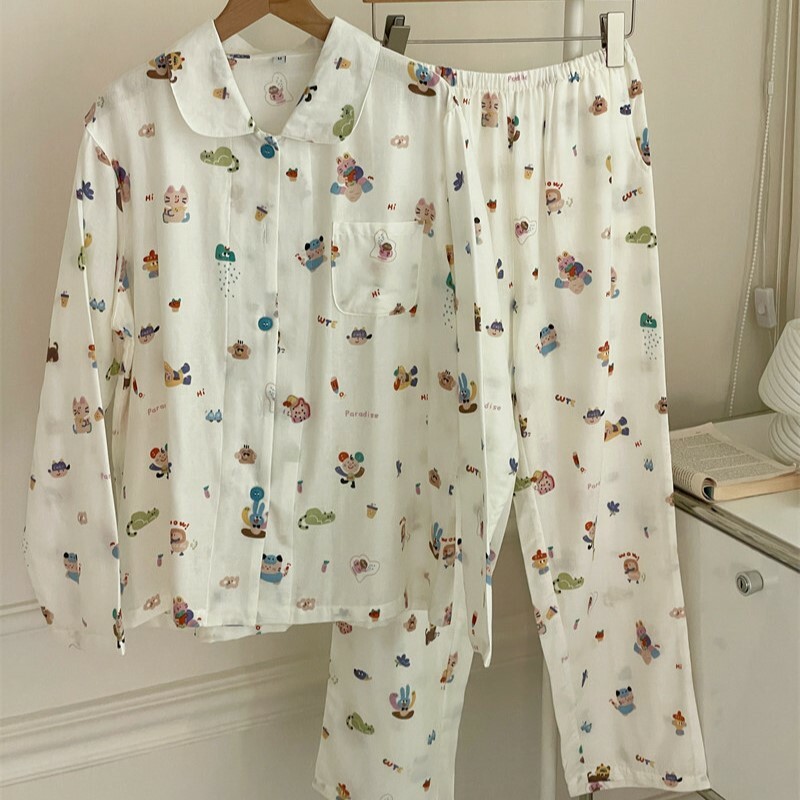 《4840》小清新小貓長袖長褲套裝